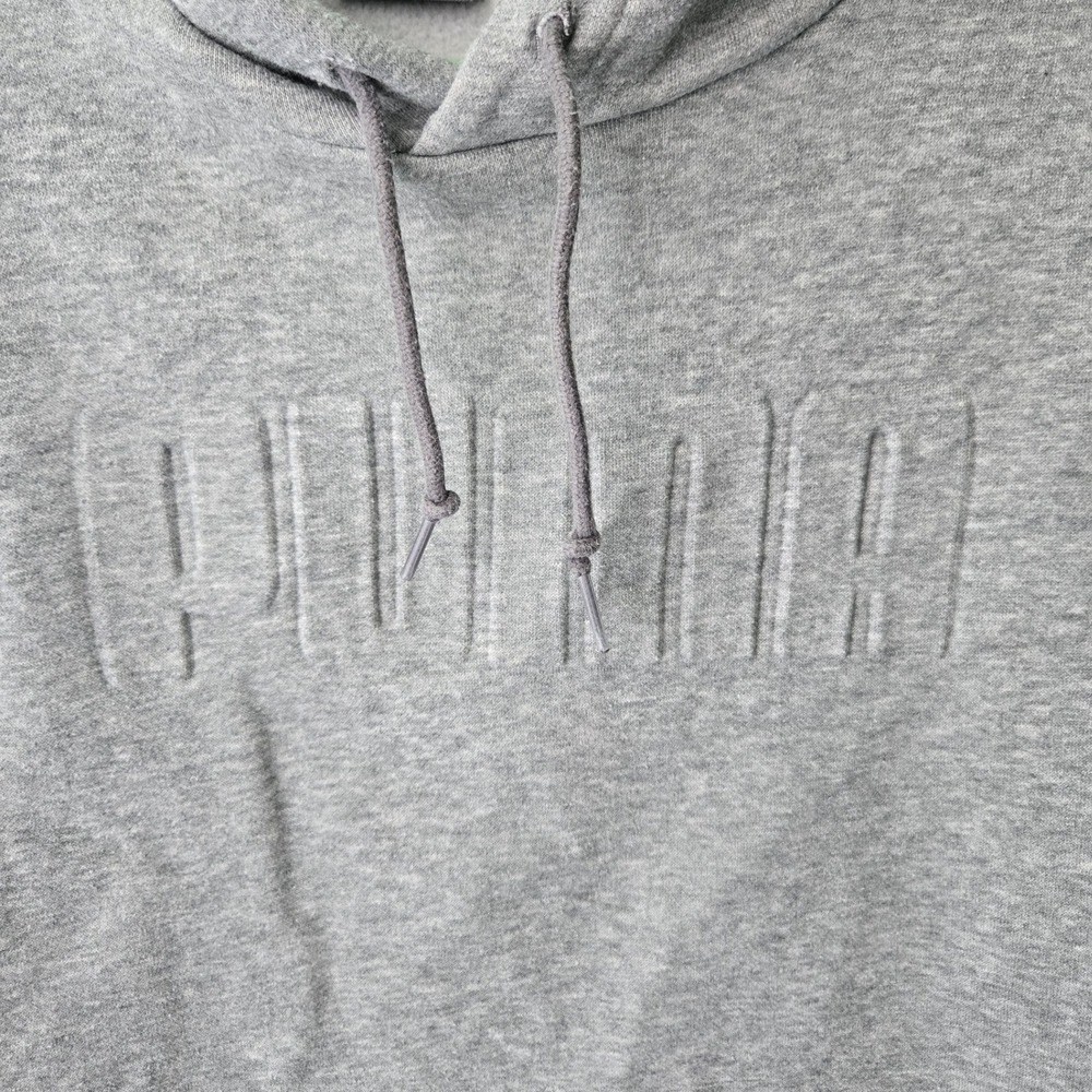 Puma‎ Mens Grey Embossed Logo Pullover Hoodie Sweatshirt Large - Picture 4 of 11